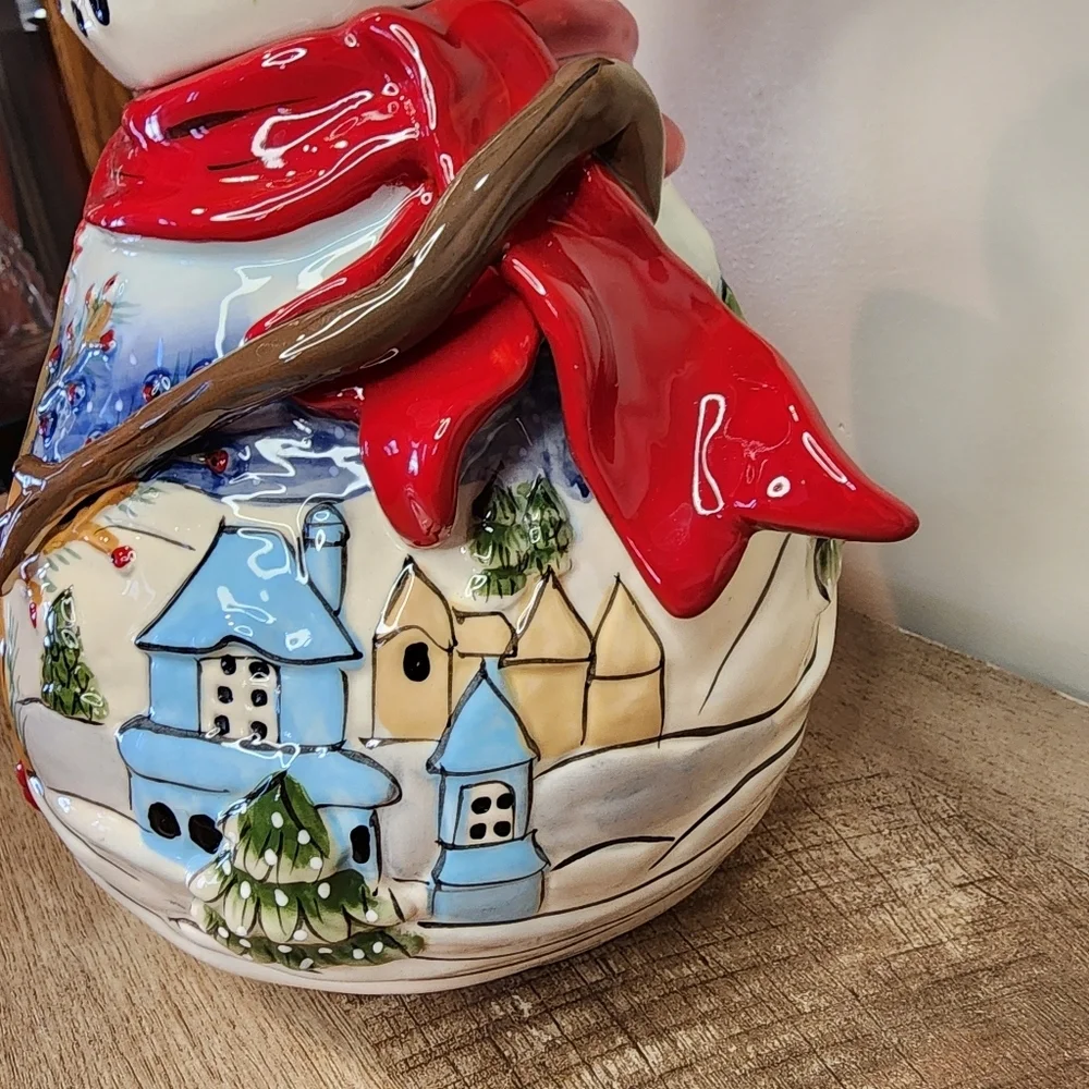 Blue Sky Heather Goldminc Ceramic Snowman Cookie Jar Night Before Christmas EUC